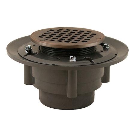 Jones Stephens 3inX4in Heavy Duty PVC Shower Drain with 3-1/2in Metal Spud and 5in Round Old World Bronze Strainer D4991WB